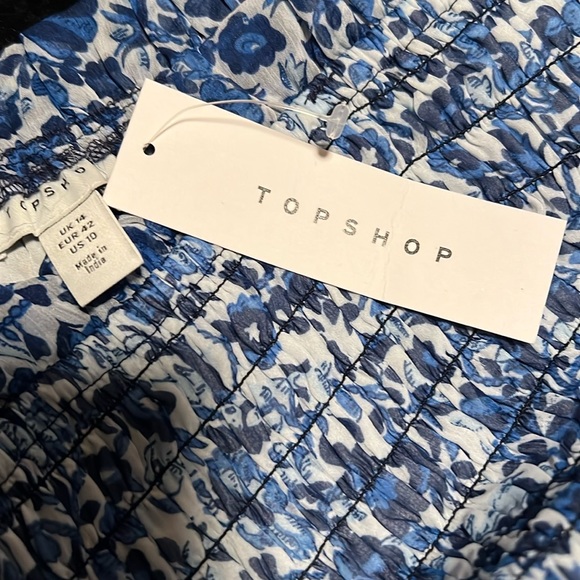 NWT TOPSHOP BLUE FLORAL MINI SZ-10 SHIRRED with SPAGHETTI STRAP BUNNY TIES - Picture 5 of 8